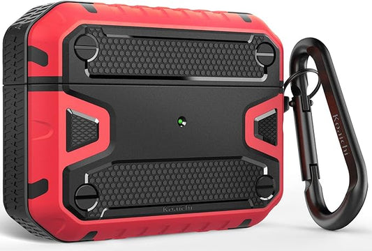Koaichi Compatible with AirPods Pro(2nd Generation/1st Generation), Full-Body Rugged Hard Shell Protective Case Cover with Keychain Designed for AirPods Pro (2022/2019), Black/Red