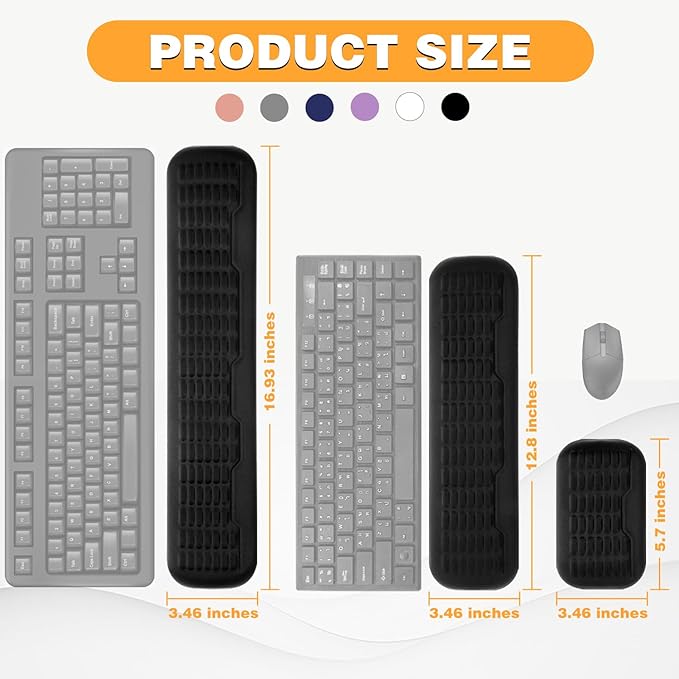 UnivoColors Full-Sized Keyboard & Mouse Wrist Rest Set-Ergonomic 3.0 Upgrade,Wave Curve Support,Comfortable Support & Fatigue Relief,Non-Slip Base,Perfect for Work & Gaming(Black)