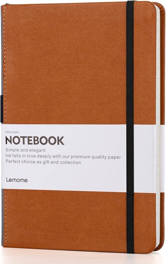 Lemome Thick Classic Notebook with Pen Loop A5 College Ruled Hardcover Writing Notebook with Pocket + Page Dividers Gifts, Banded, Large, 180 Pages, 8.4 x 5.7 in