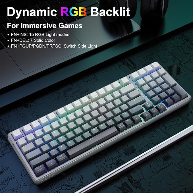 HUO JI E-YOOSO Wireless Mechanical Keyboard, Hot Swappable, Pre-lubed Blue Switches, Gasket Structure, Bluetooth/2.4GHz/USB-C, RGB Backlit,PBT Keycap Custom Gaming Keyboard for PC (Gray)