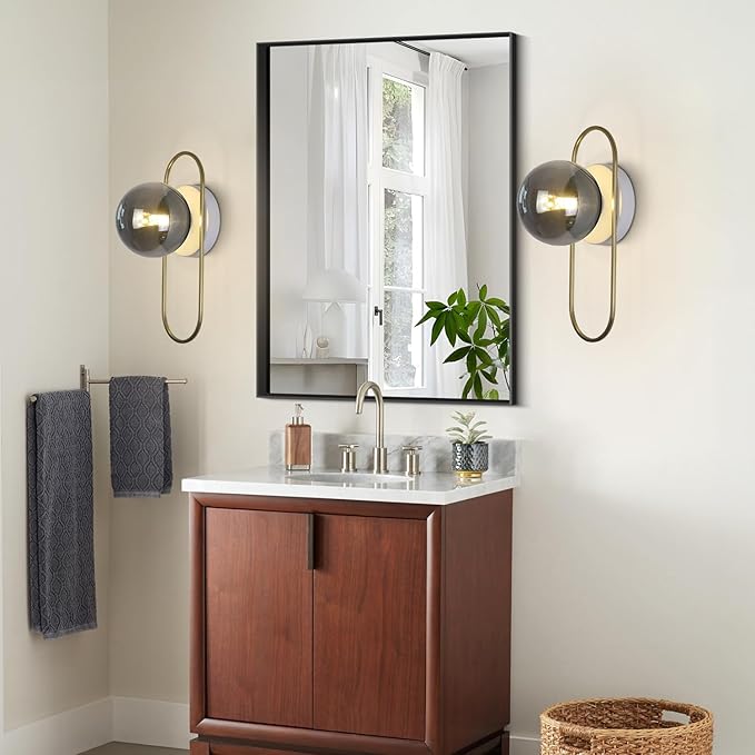 Modern Brass Wall Sconce Mid Century Glass Wall Sconces Brushed Gold Wall Lamp Vintage Wall Sconces Set of Two Hardwired Farmhouse Wall Light Fixtures (2 Pack)