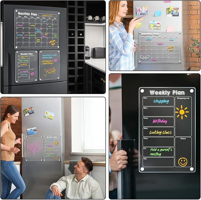 DIYMAG Planning Pads 3Pack Acrylic Magnetic Dry Erase Calendar for Fridge,15"x11" Set 2025 Magnetics Weekly Monthly Memo Planner Board for Refrigerator with 6 Colors Markers