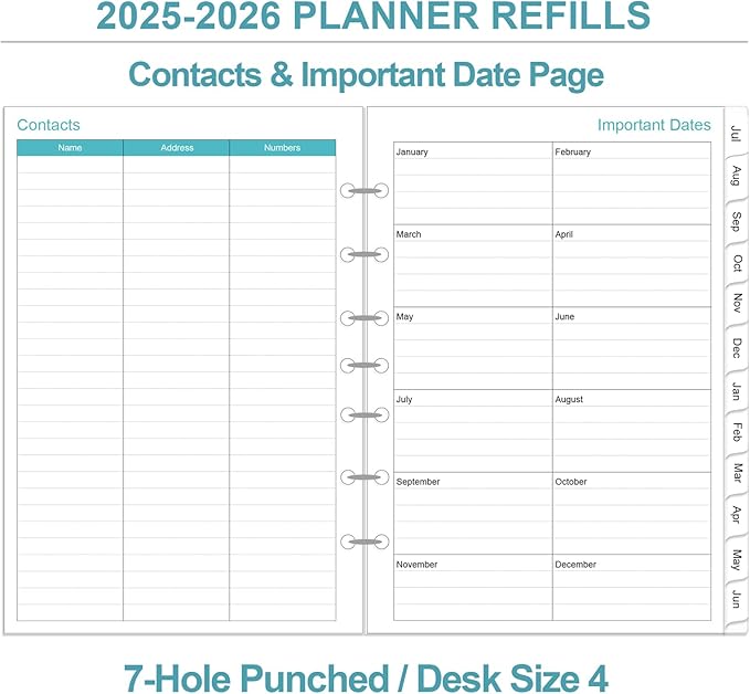2025-2026 Planner Refills - One Page Per Day Daily ＆ Monthly Planner, July 2025-June 2026, Prioritized, To-Do List, Notes, Appointment Schedule, 7-Hole Punched, Desk Size 4, 5.8" x 8.3"