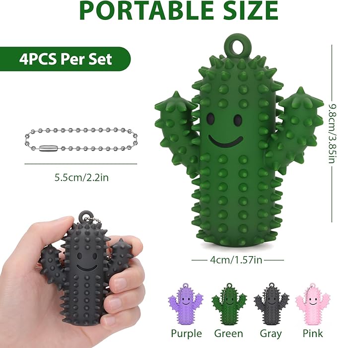4 PCS Spiky Ouchies Fidget Toys for Adults Silicone Sensory Pain Stim Fidget Cactus for Anxiety Autism Work Stress Relief (Green&Pink&Gray&Purple, 4PCS)
