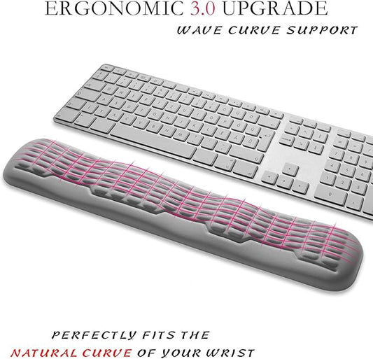 UnivoColors Memory Foam Keyboard Wrist Rest,Latest 3.0 Wave Curve Design,High-Resilience Memory Foam,Non-Slip Base Fits,Full-Sized Keyboards,Ideal for Work and Gaming(Grey)