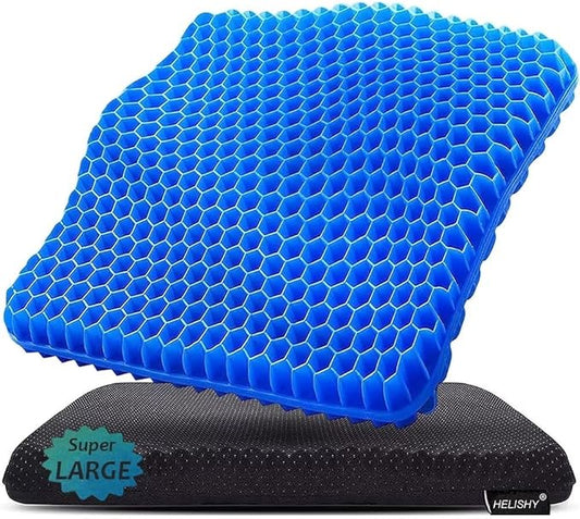 Gel Seat Cushion for Long Sitting Pressure Relief (Super Large & Thick) - Non-Slip Gel Chair Cushion for Back,Sciatica,Tailbone Pain Relief - Seat Cushion for Office Desk Chair,Car Seat,Wheelchair