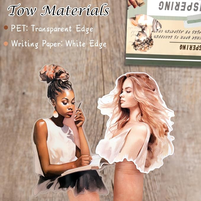 AVECMOI Reading Themed Journaling Stickers for Women, Paper & PET Aesthetic Scrapbook Sticker Book with 225 Images for Junk Journal, Planner and Collage