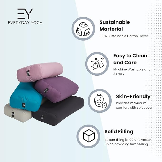 Everyday Yoga Premium Bolster, Meditation Pillow, Super Soft & Lightweight with Carry Handle - Firm Support for Restorative Yoga, Multi-color