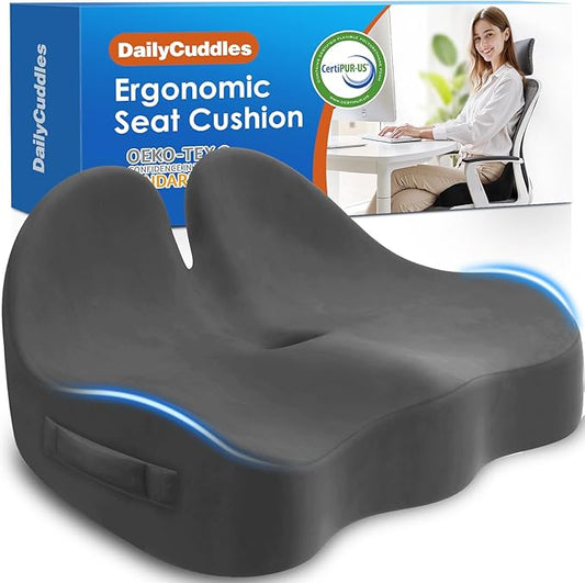 Seat Cushion, Chair Cushions for Office Chairs/Desk Seats/Wheelchair - Hip&Sciatica&Tailbone Pain Relief Memory Foam Office Chair Cushion for Long Sitting Office Workers, Grey