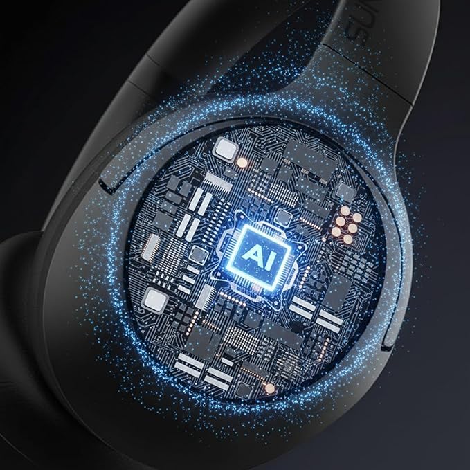 Hybrid Active Noise Cancelling Headphones, Wireless Over Ear Bluetooth Headphones with Mic, 40H Playtime, Hi-Res Audio, Deep Bass, Foldable Comfort Fit Ear Cups for Travel, Office, Home (Black)