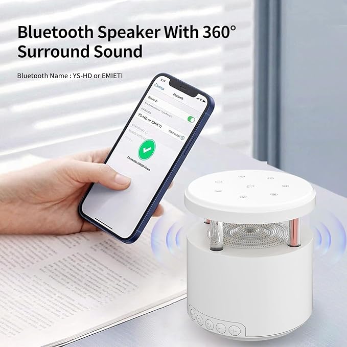 Sleep Sound Machine Night Light with Bluetooth Speaker, 24 Natural Sounds, Warm Indirect Lighting, Rechargeable 1200mAh, Timer Function, Ideal for Bedroom, Baby, and Relaxation