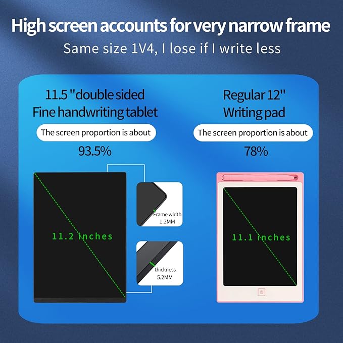 LCD Writing Tablet, 11.5in Double Display Erasable Reusable Electronic Drawing Pads, Electronic scratchpad for Kids and Adults Black