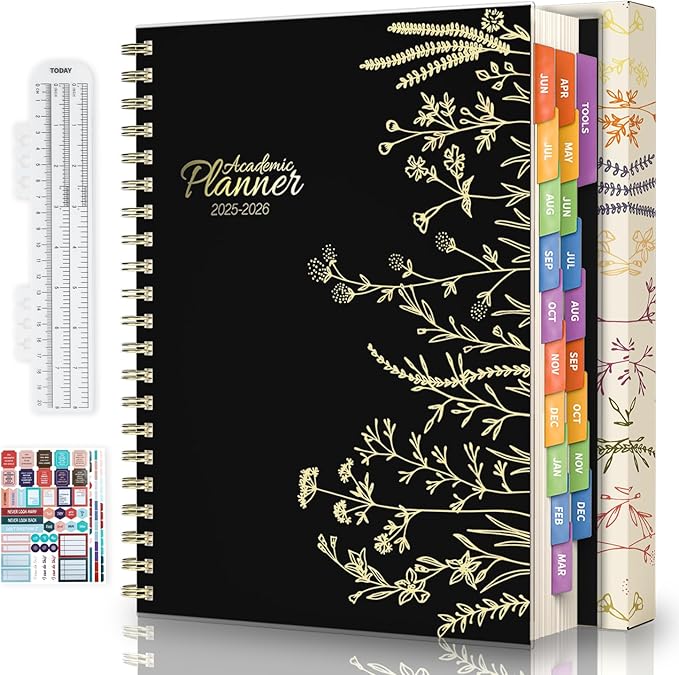 Jun 2025-Dec 2026 Academic Monthly Weekly Daily Planner for School, 19 Months Calendar 25-26 Planning Book with Colorful Tabs, 8.5" x 11" Mid Year College Organizer for Student Teacher (Black)
