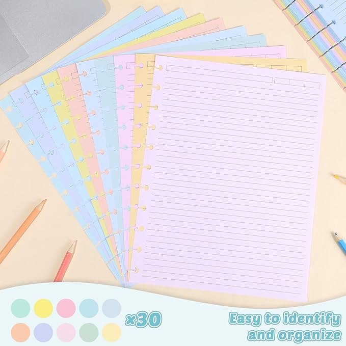 gisgfim 300 Sheets Letter Size Discbound Lined Refill Paper 8.5 x 11 Inch College Ruled Notebooks Planner Inserts 11 Disc Discbound Loose Leaf Paper Thicken for Writing School Office Supplies(Macaron)