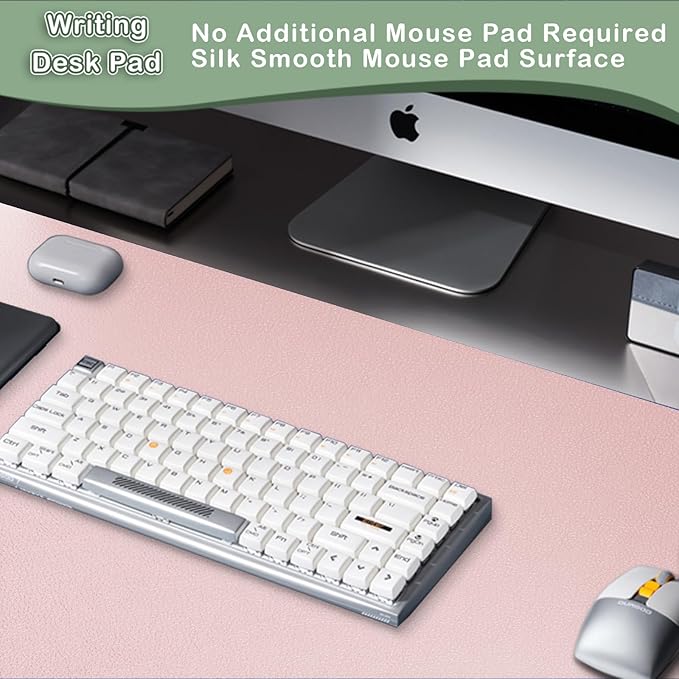 Boutilon Leather Desk Pad Protector,Non-Slip Mouse Pad,Laptop Desk Pad,Office Mouse Mat,Waterproof Leather Desk Blotter,Desk Writing Pad for Office and Home (XL-Light Pink,35.4"x 15.7")