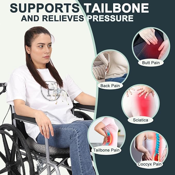 Anti-Slip Wheelchair Cushions, Bed Sore Cushions for Butt, Ergonomic Innovations Orthopedic Donut Pillow, Medical Seat Cushion for Sciatica, Back, Coccyx, Pressure Sore (Green)