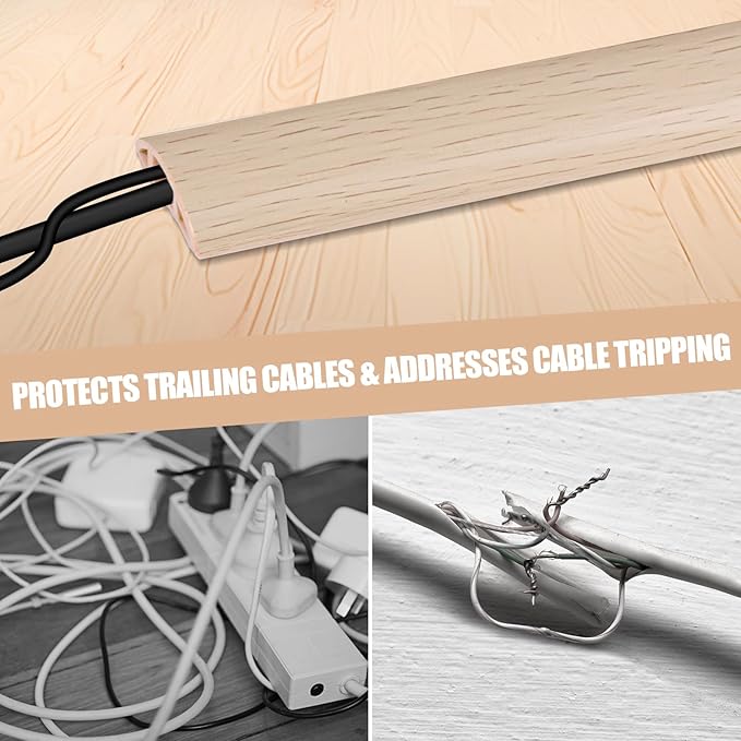 Floor Cord Cover Self Adhesive Cord Hider,3.3FT Cable Management, Extension Strip Protector for Wires, Prevent Cable Trips for Offices, Gyms, Exhibitions Cavity:0.3"(W) x 0.28"(H) Yellow Wood
