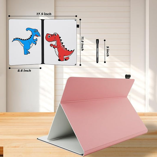 Small Portable White Board Dry Erase Notebook, 9" x 12" Double Sided Folding Whiteboards with 3 Pens, A4 Reusable Notebook with Storage Mesh Bag for Study, Meeting, Draft, Notes, Doodling