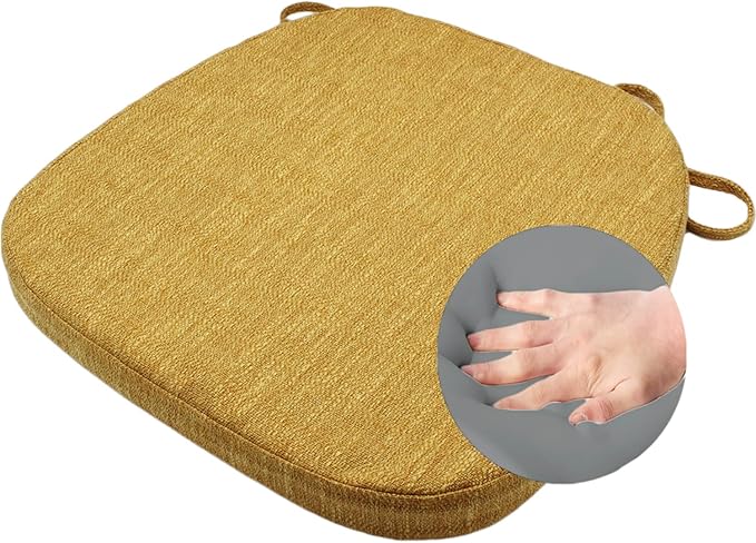 Chair Pads for Dining Chairs - Memory Foam Non Slip Kitchen Chair Cushion and Seat Cushion with Machine Washable Cover [16.5 x 16.2 Inches] - Yellow