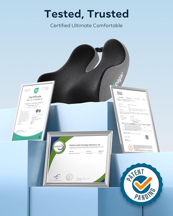 Feagar Seat Cushion - Office Chair Cushion for Hip, Sciatica & Tailbone Pain Relief - Memory Foam Pressure Relief Seat Cushion, Large Wrapped Design for Wheelchair, Car Seat & Long Sitting (Gray)