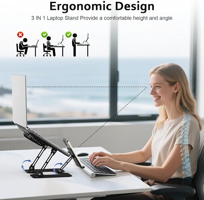 Laptop Stand with Fan,Laptop Cooling Stand with 2 Detachable Quiet Fans & Phone Holder, Adjustable Height & Angle,Laptop Cooling Pad for 10-18" Laptops, MacBook Pro,Gaming Laptops, Tablets