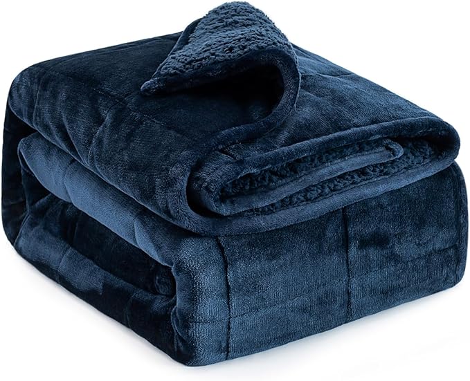 Lofus Weighted Blanket for Adults(15 lbs, 48" x 72"), Throw Heavy Blanket Machine Washable, Soft Weighted Blankets for Stress Relief and Sleep Promotion-Navy Blue