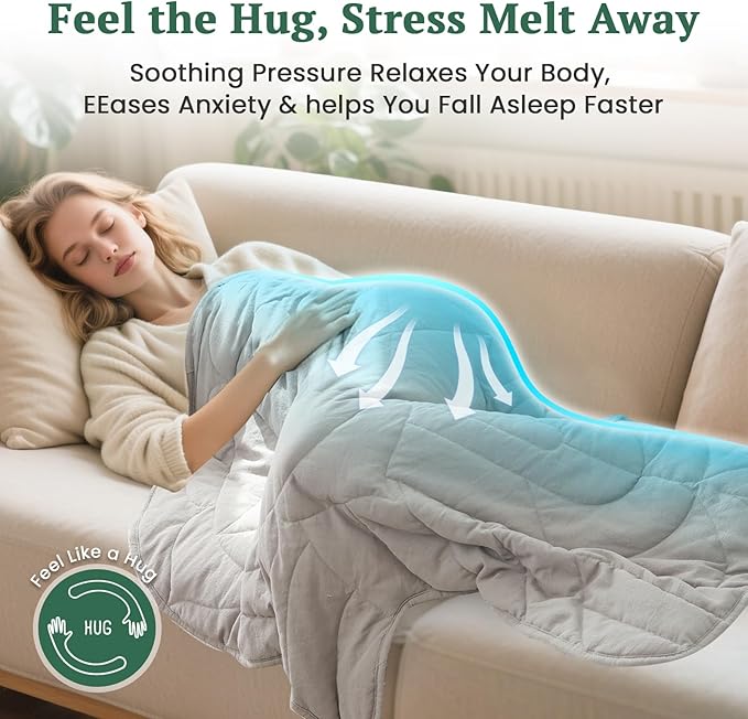 ZonLi Weight Lap Blanket 7 lbs 43" x 52", Soft Cotton Small Weighted Blanket for Adults, Portable Weighted Blanket for Sleeping, Travel, All-Season Relax Blanket, Machine Washable,Light Gray