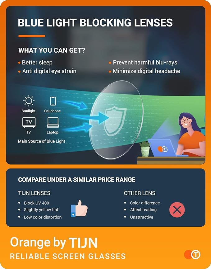 TIJN Blue Light Blocking Glasses for Women Men Clear Frame Square Nerd Eyeglasses Anti Blue Ray Computer Screen Glasses