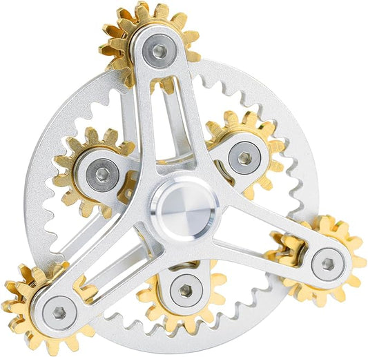 FREELOVE Gear Metal Fidget Spinner Toys for Adults, Small Mini Tiny Pockget Figette, Bike Chain, Copper Brass Hands Gyro, Quiet Silent Cool Cube for Anxiety Men (Wheel 10 Gears Linkage, Silver-Brass)