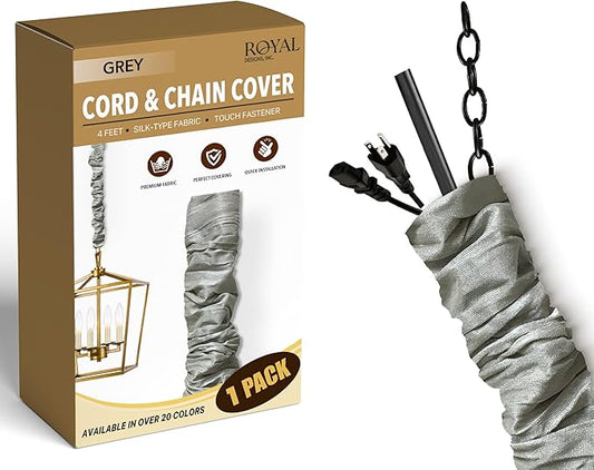 RDI Cord & Chain Cover 4 feet Silk Type Fabric, Chandelier Pendant Lighting Chain & Cable Management, Touch Fastener, Gray - 1 Pack
