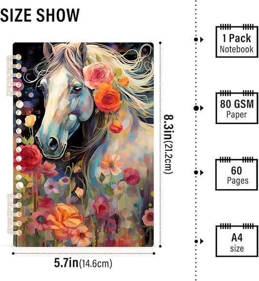 senya Spiral Notebook Ruled 2 Pcs, Animal Pattern Horse Watercolor Journals for Study and Notes 60 Pages with Durable Hardcover