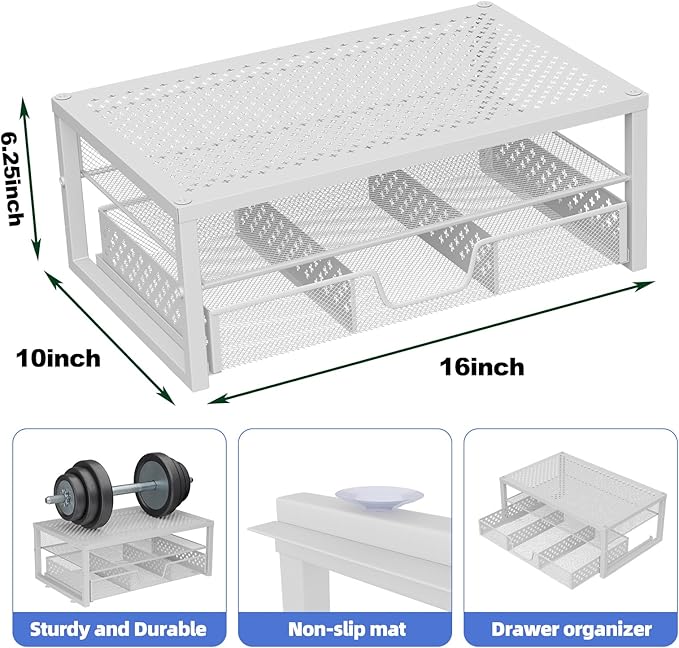 Simple Trending Metal Monitor Stand Riser and Computer Desk Organizer with Drawer for Laptop, Computer, iMac, White