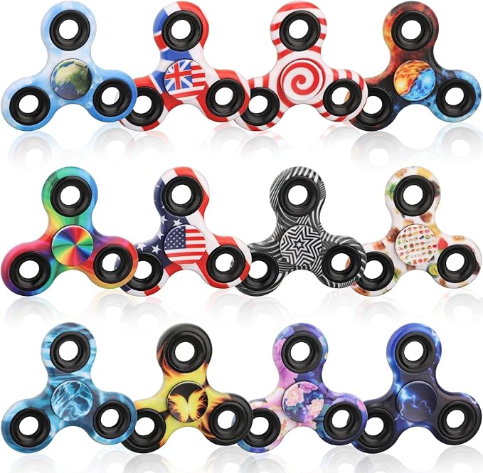 12PCS Fidget Spinner Toy Pack for Kids Adults, Metal Tri-Spinner Fidget Toy Set, Hand Spinner for Stress Relief, Holiday Stocking Stuffer, Party Supplies Goodie Bag Stuffers Classroom Prizes