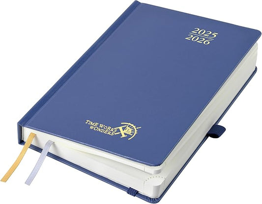 POPRUN 2025-2026 Daily Planner One Page Per Day (Medium - 5.75'' x 8.5'') - Academic Calendar (July 2025 - June 2026), 2025 Day Appointment Book with Monthly Tabs, Hardcover - Navy Blue