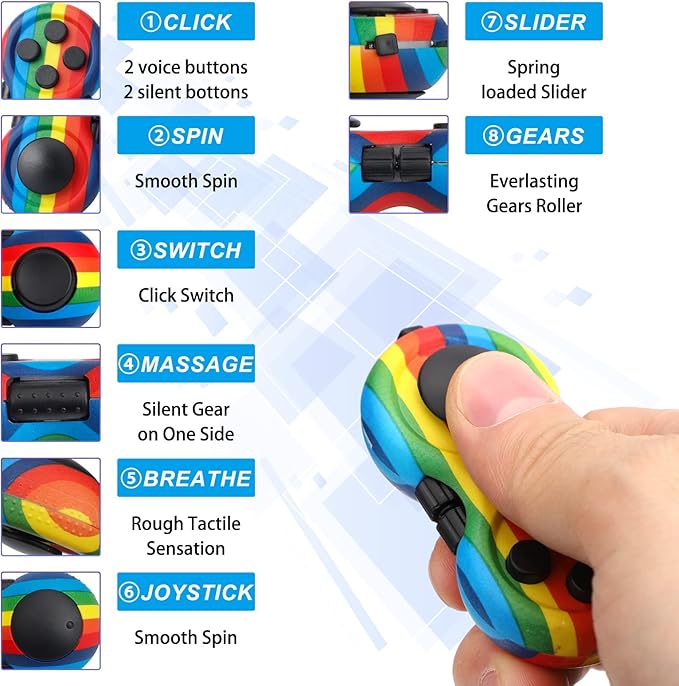 Cool Fidget Toys Set for Kids Adults, Wizard Fidget Spinner, Hammer Finger Hand Spinner, Infinity Cube, Rainbow Fingertip Gyro, Fidget Pad, Gifts for Stress Relief Party Favors Goody Bag Fillers