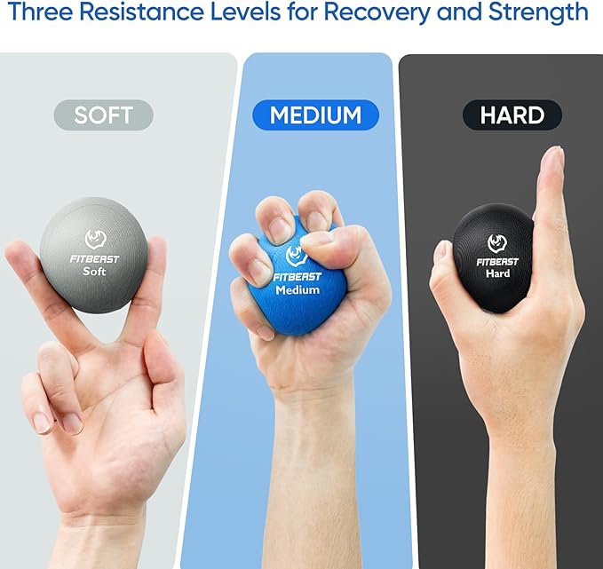 FitBeast Grip Strength Trainer, Finger Exerciser, Stress Balls for Adults 6-Piece Set, Hand Therapy for Strength, Recovery & Stress Relief, Forearm Strengthener for Men, Women & Seniors