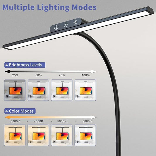 KableRika LED Desk Lamp with Base: Bright Desk Lights for Home Office - Eye Care Reading Table Lamps - Dimmable Desktop Lighting for Computer Monitor Study Drafting Black