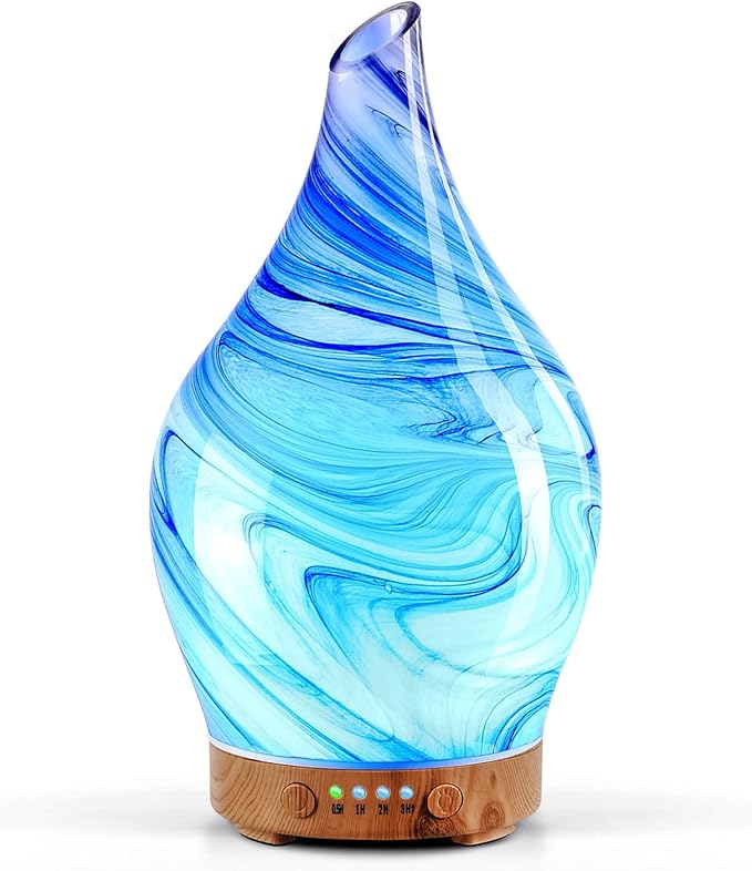 Porseme 150ml Essential Oil Diffuser Glass Color Changing Aroma Air Diffusers Aromatherapy Ultrasonic Cool Mist Humidifier 6 Running Hours Waterless Auto-Off for Sleeping, Yoga, Office, Spa (Ink)
