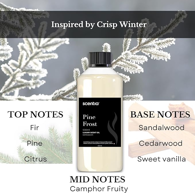 Pine Frost Essential Oil – 500ml Professional Holiday Diffuser Oil | Crisp Winter Blend with Fir, Pine, Citrus & Vanilla | Bulk Aromatherapy for Homes, Spas, Hotels & DIY Candle Supplies