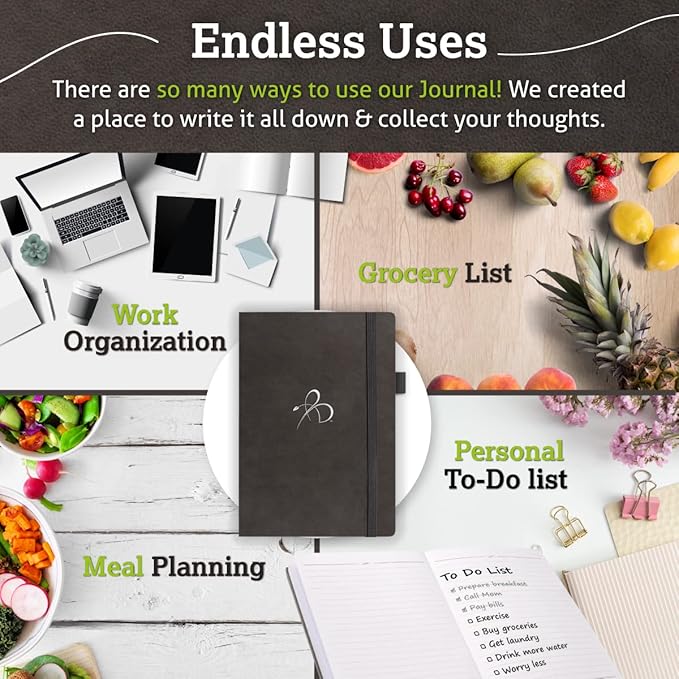 Bright Line Eating Blank Lined Journal Notebook, Vegan Leather Journal w/Lay-Flat Binding, Slate Notebook Journal for Women & Men, Writing Journal, Food Journal, Travel Journal, Fitness Journal