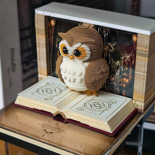 3D Timepiece Calendar 2026 Paper Art Memo Pad – Tear-Away Desk Calendar for Record, Planner & Habit Tracker, Bookmark, Gift & Decorative Office Decor (Owl)