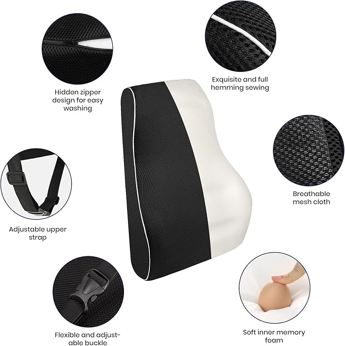 Lumbar Pillow for Chair Office Chair Back Support, Upper or Lower Back Cushion for Office Chair Gaming Chair Memory Foam with Breathable 3D Mesh Cover, Ergonomic Back Rest
