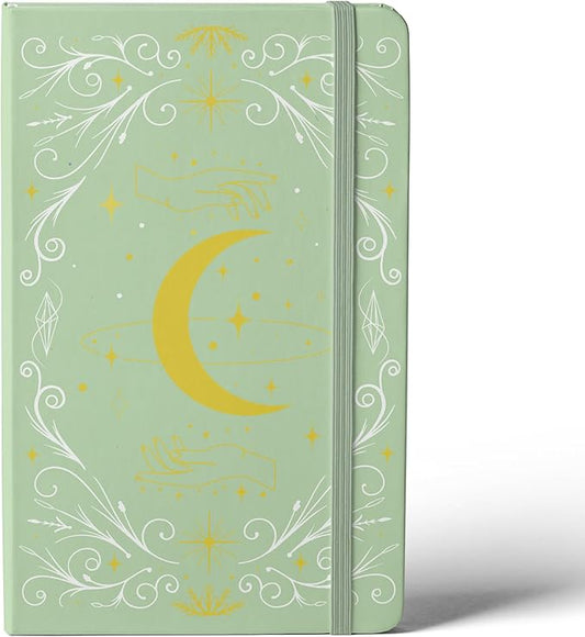 BUKE A5 Dotted Journal – 160gsm Ultra Bamboo Paper, Moon & Star Foil Cover, Flat Lay Notebook with Gift Box – 160 Pages, 5mm Dot Grid, Faux Leather Hardcover (Matcha Green)