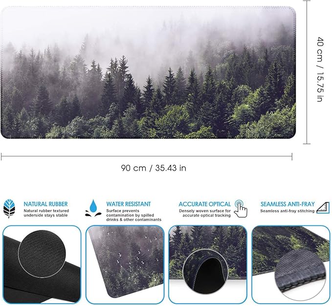 iCasso Extended Gaming Mouse Pad(35.4 x 15.7inch), Large Non-Slip Rubber Base Mousepad with Stitched Edges, Waterproof Keyboard Mouse Mat Desk Pad for Work, Game, Office, Home - Forest
