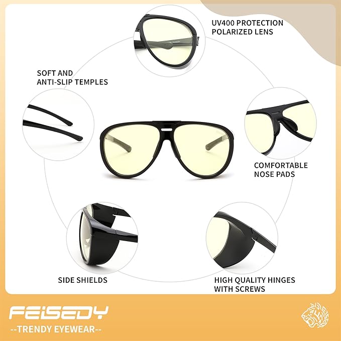 FEISEDY Yellow Lens Gaming Glasses Blue Light Glasses for Woman Men Computer Gamer Eyeglasses Anti Eyestrain Glare G0095