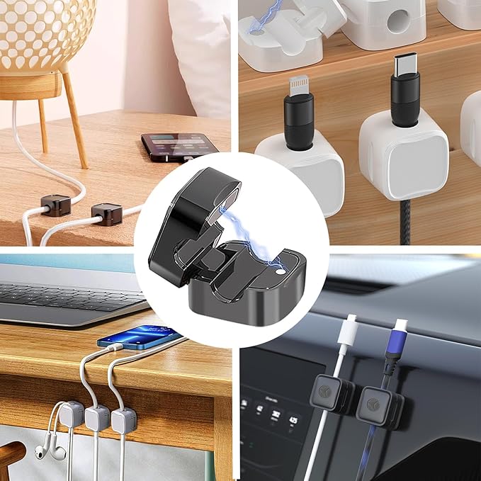 IFNOW 12 Pack Magnetic Cable Clips Cord Organizer Black and White Self Adhesive Cord Holder Under Desk Cable Management for Home,Office,Car,Desk,Nightstand