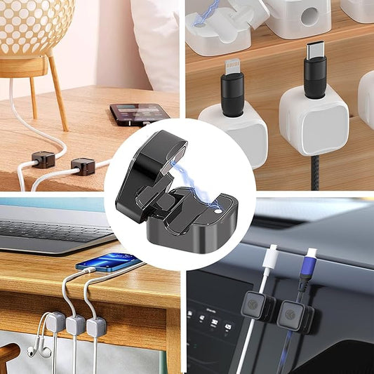 IFNOW 6 Pack Magnetic Cable Clips for Nightstand | Mini Cube Cord Holder with No-Residue Adhesive | Adjustable Cord Organizer for Desk, Car, Phone Charger, Computer (White)