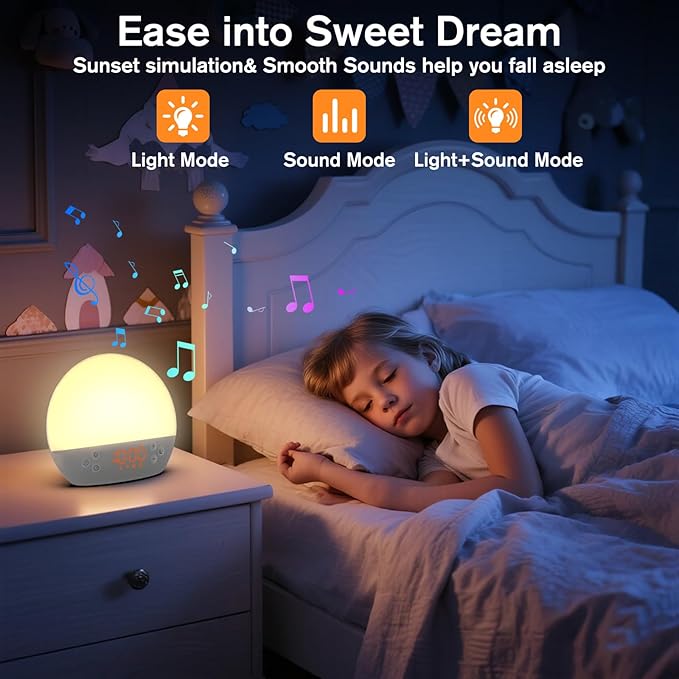 Sunrise Alarm Clock for Heavy Sleepers Adults,Digital Alarm Clocks Bedside Dimmable Night Light,White Noise Sound Machine 30 Soothing Sounds, Wake Up Light Alarm Clocks for Bedrooms,Ideal for Gift