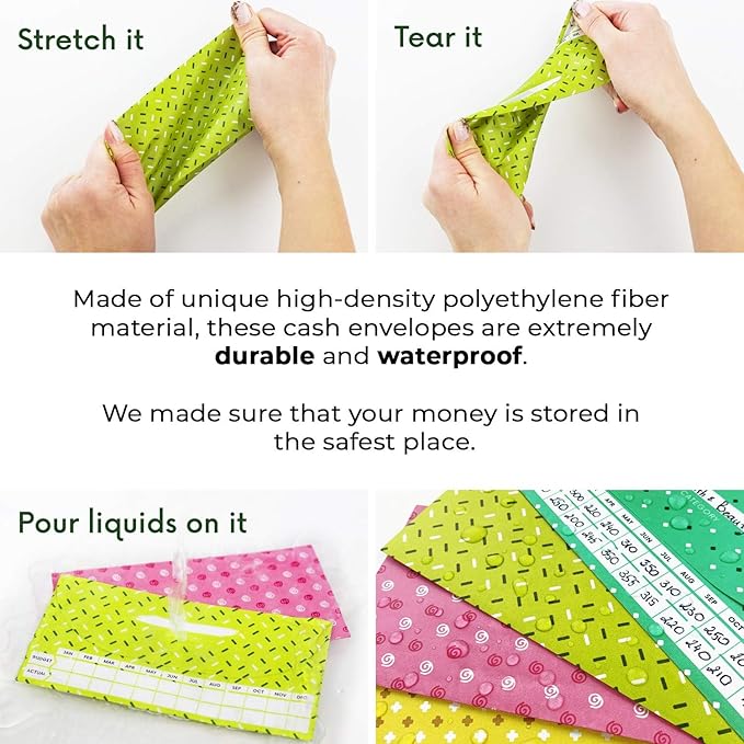 Clever Fox Cash Envelopes for Budgeting System – Budget Envelopes for Cash Budgeting and Saving, Tear and Water Resistant, Includes Carry Pouch & 12 Expense Tracking Budget Sheets, 12 Pack - Jazzy