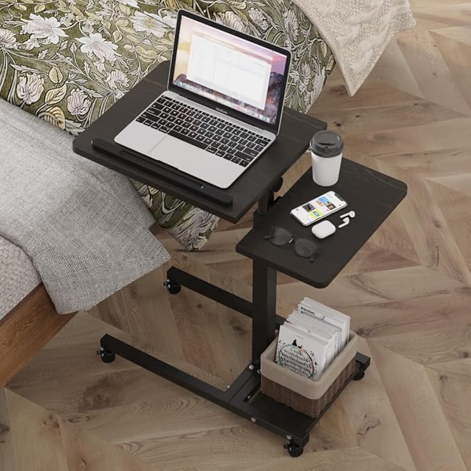 Mobile Adjustable Height Laptop Stand PC Computer Portable Notebook Swivel Laptop Desk Rolling Table Desk Cart Tiltable with Wheels Casters& Mouse Pad Table